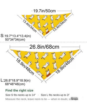 Dog Bandana - Plaid and Print Triangle Scarf - size chart for S and M