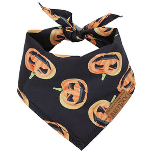 Dog Bandana - Plaid and Print Triangle Scarf - black pumpkin print bandana