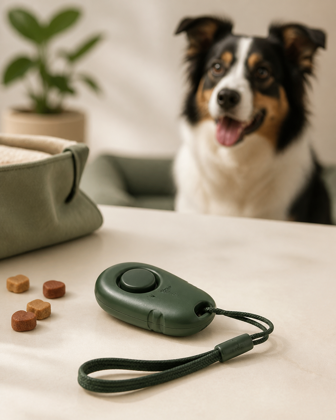 Forest green dog training clicker with treats
