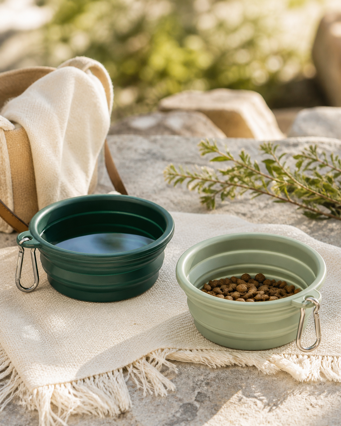 Collapsible travel dog bowls for food and water