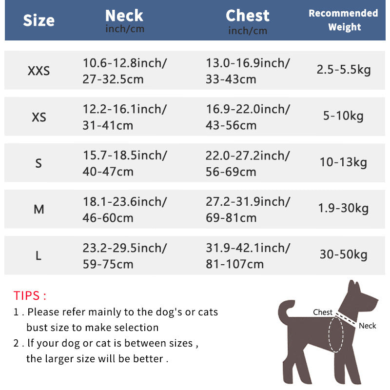 Shock-Absorbing Reflective Dog Harness Vest - XXS to L size chart, for dogs walking training running