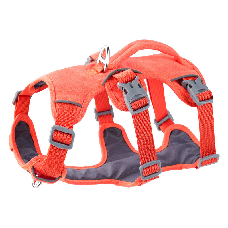 Shock-Absorbing Reflective Dog Harness Vest - orange padded reflective harness vest, padded dog harness for evening exercise