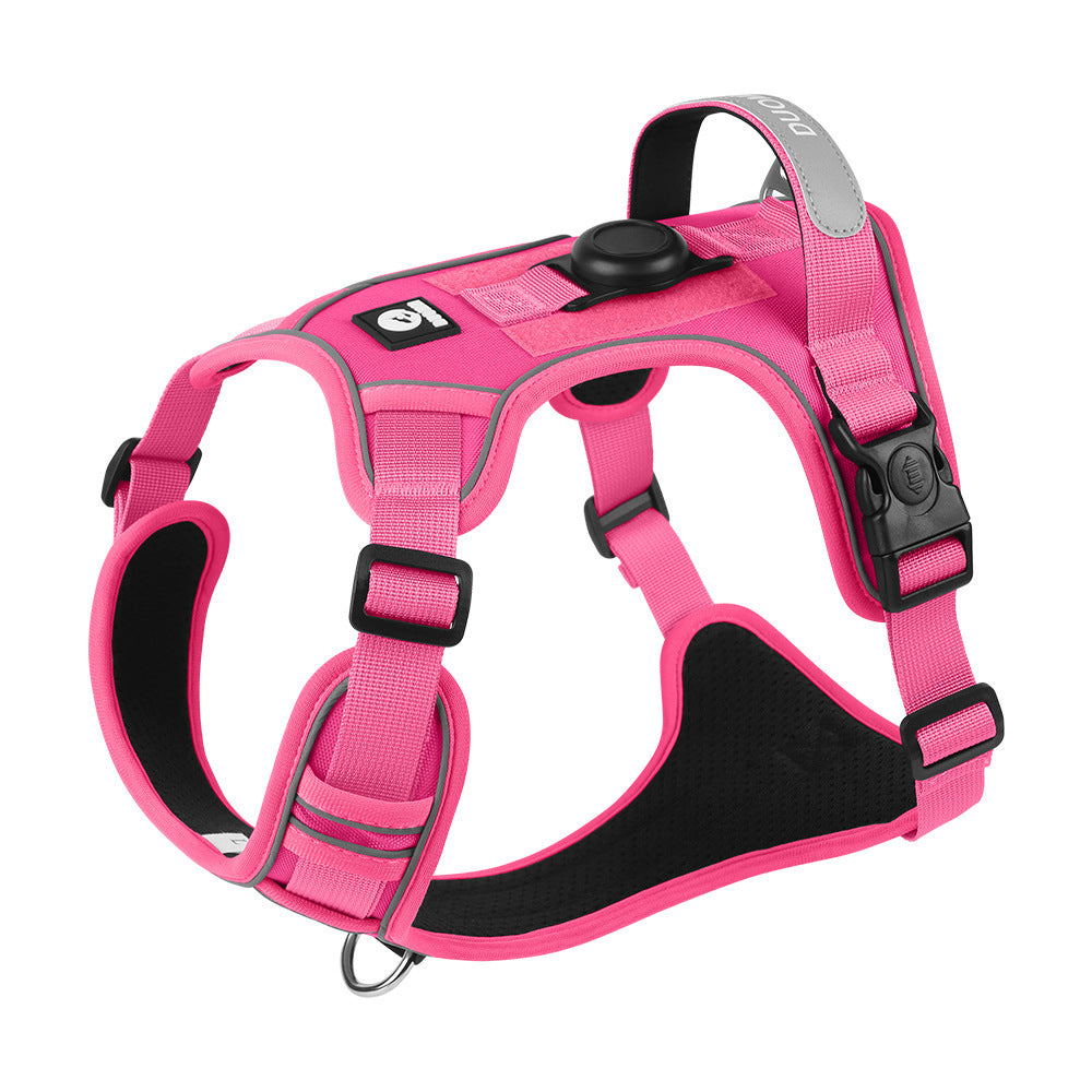 No-Pull GPS Dog Harness - pink no-pull harness with a tracker mount, anti pull harness with tracker for daily