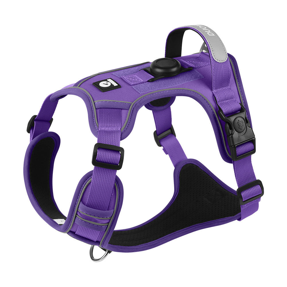 No-Pull GPS Dog Harness - purple no-pull harness with a tracker mount, for dogs walking training tracking