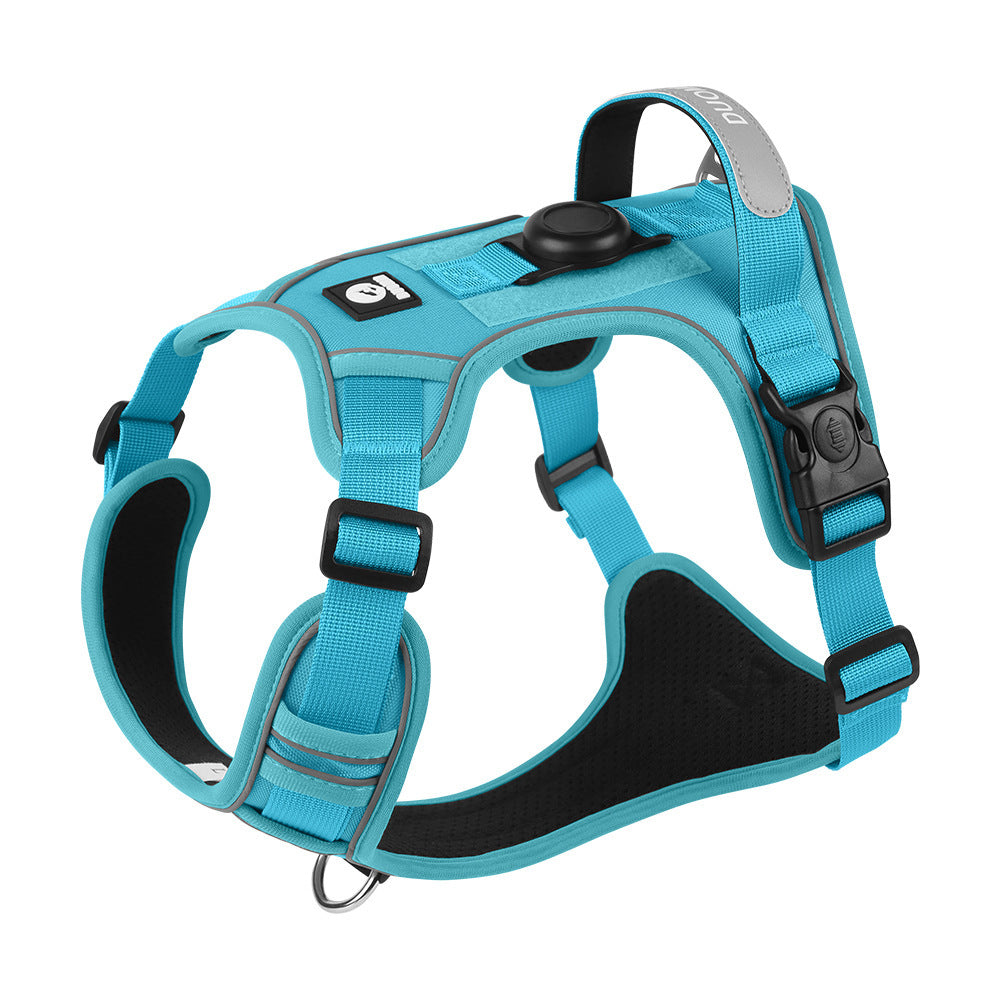 No-Pull GPS Dog Harness - sky blue no-pull harness with a tracker mount, no pull GPS dog harness for outdoor