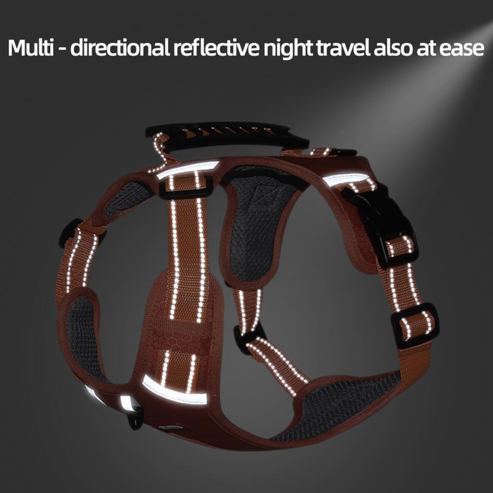Reflective No-Pull Dog Harness for Walking and Training - brown reflective no-pull harness glowing in the dark, for dogs walking training night