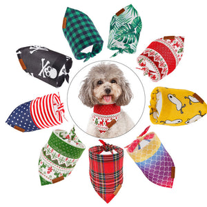Dog Bandana - Plaid and Print Triangle Scarf - color options arranged in a circle