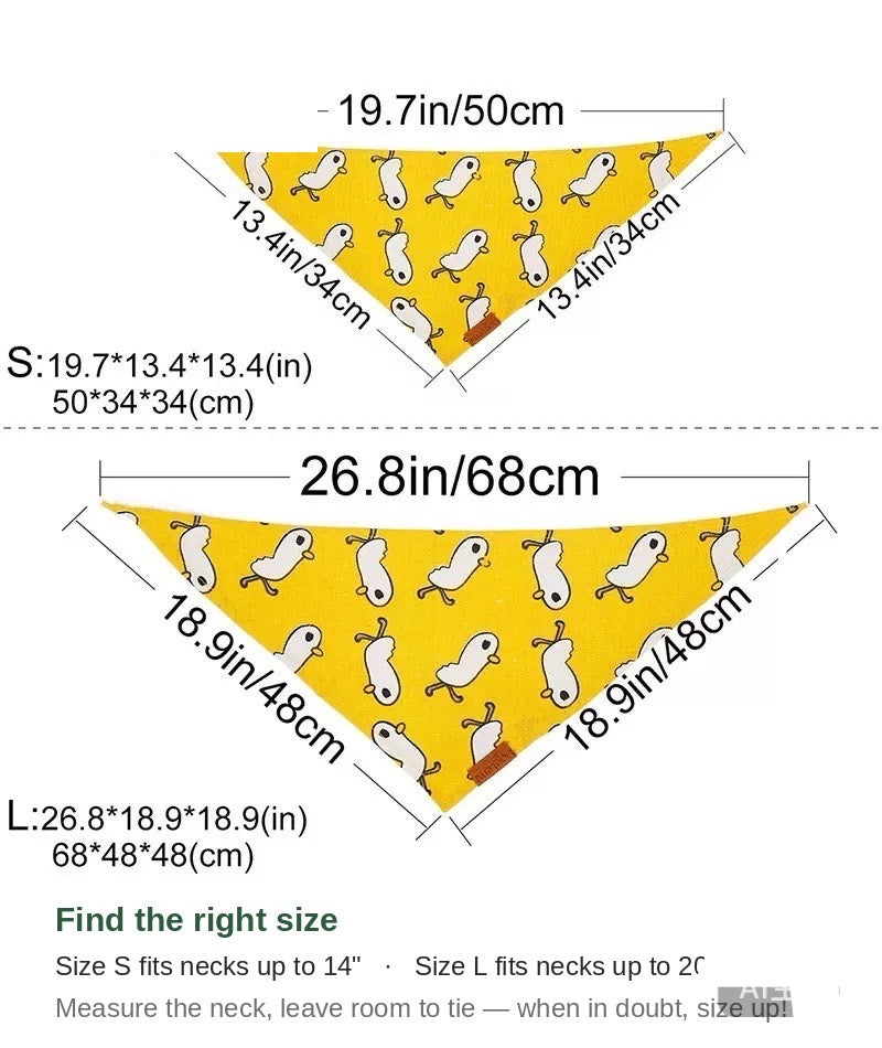 Dog Bandana - Plaid and Print Triangle Scarf - size chart for S and M