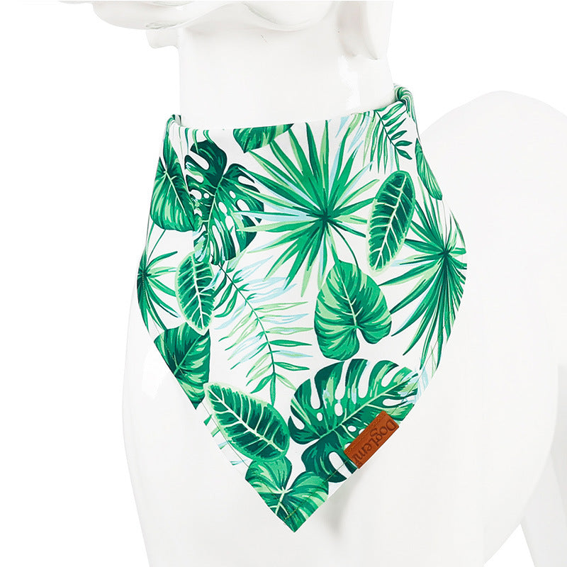 Dog Bandana - Plaid and Print Triangle Scarf - green tropical palm print bandana