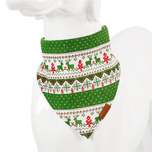 Dog Bandana - Plaid and Print Triangle Scarf - green fair isle Christmas bandana