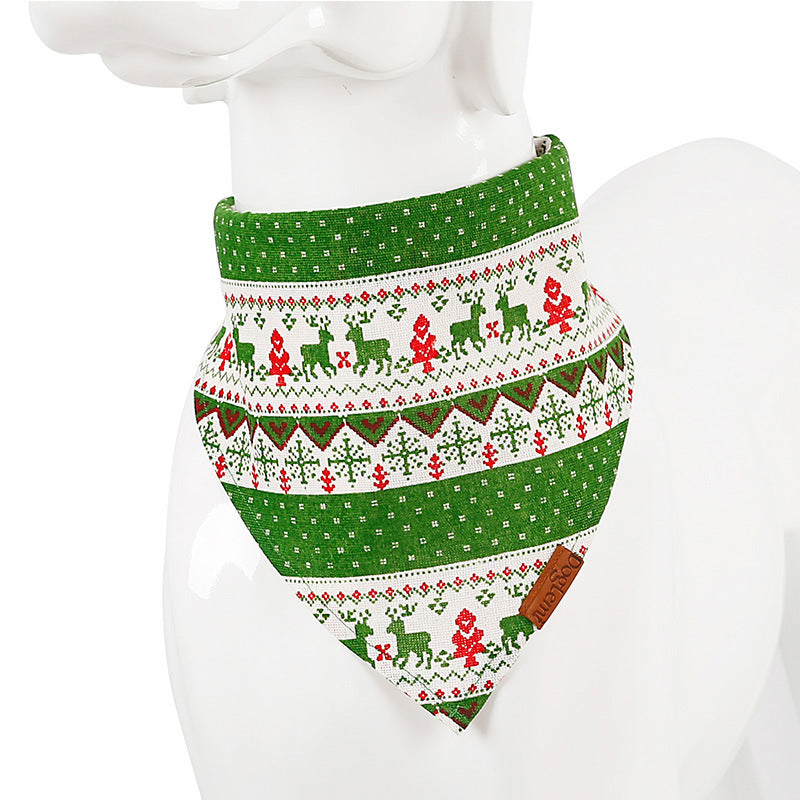 Dog Bandana - Plaid and Print Triangle Scarf - green fair isle Christmas bandana