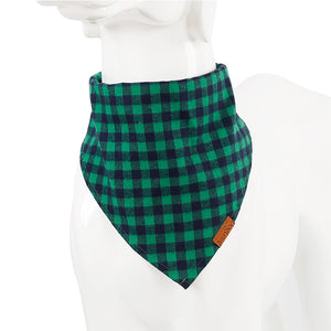 Dog Bandana - Plaid and Print Triangle Scarf - green plaid bandana