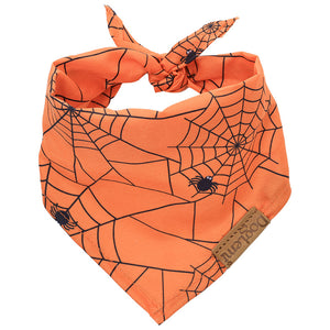 Dog Bandana - Plaid and Print Triangle Scarf - orange spider web bandana