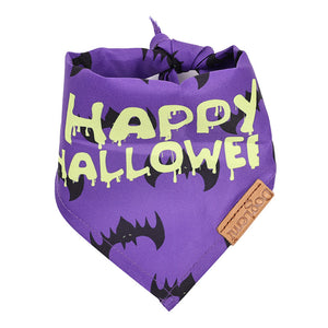 Dog Bandana - Plaid and Print Triangle Scarf - purple Happy Halloween bandana