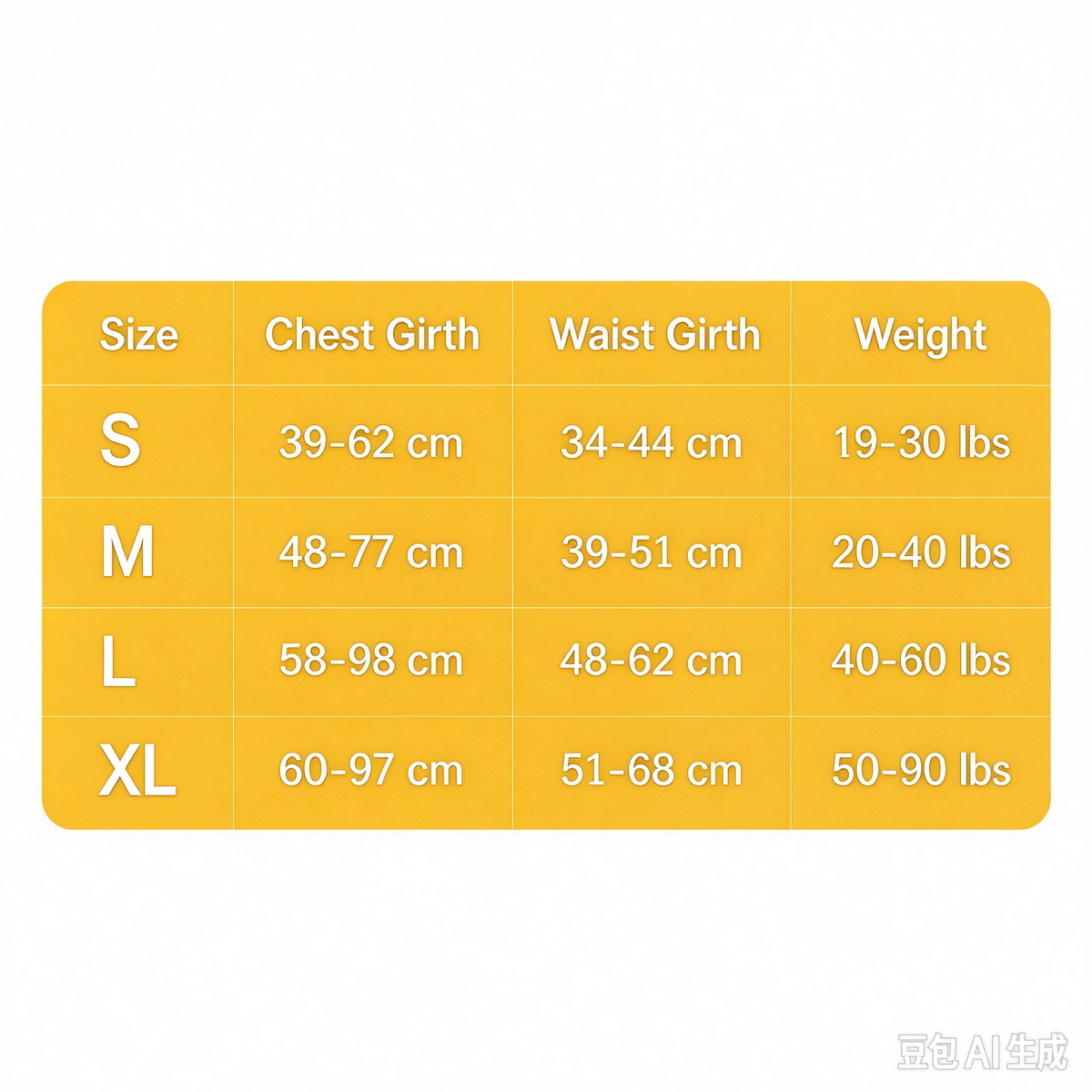 Heavy-Duty Tactical Dog Harness - size chart for chest girth, waist girth and weight, for medium large dogs working training
