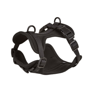 Soft padded dog harness in black, side view