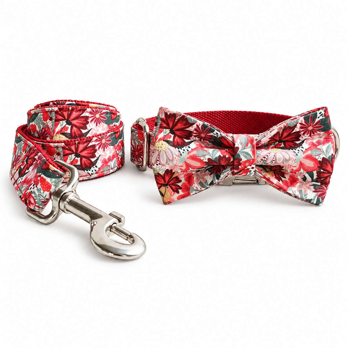Crimson Garden Dog Collar, Leash & Bow Tie Set