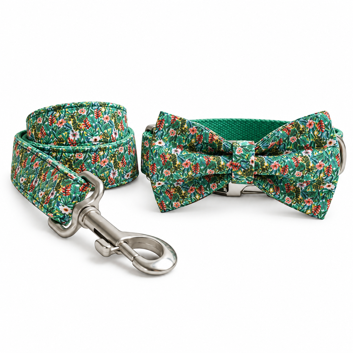 Emerald Tropics Dog Collar, Leash & Bow Tie Set