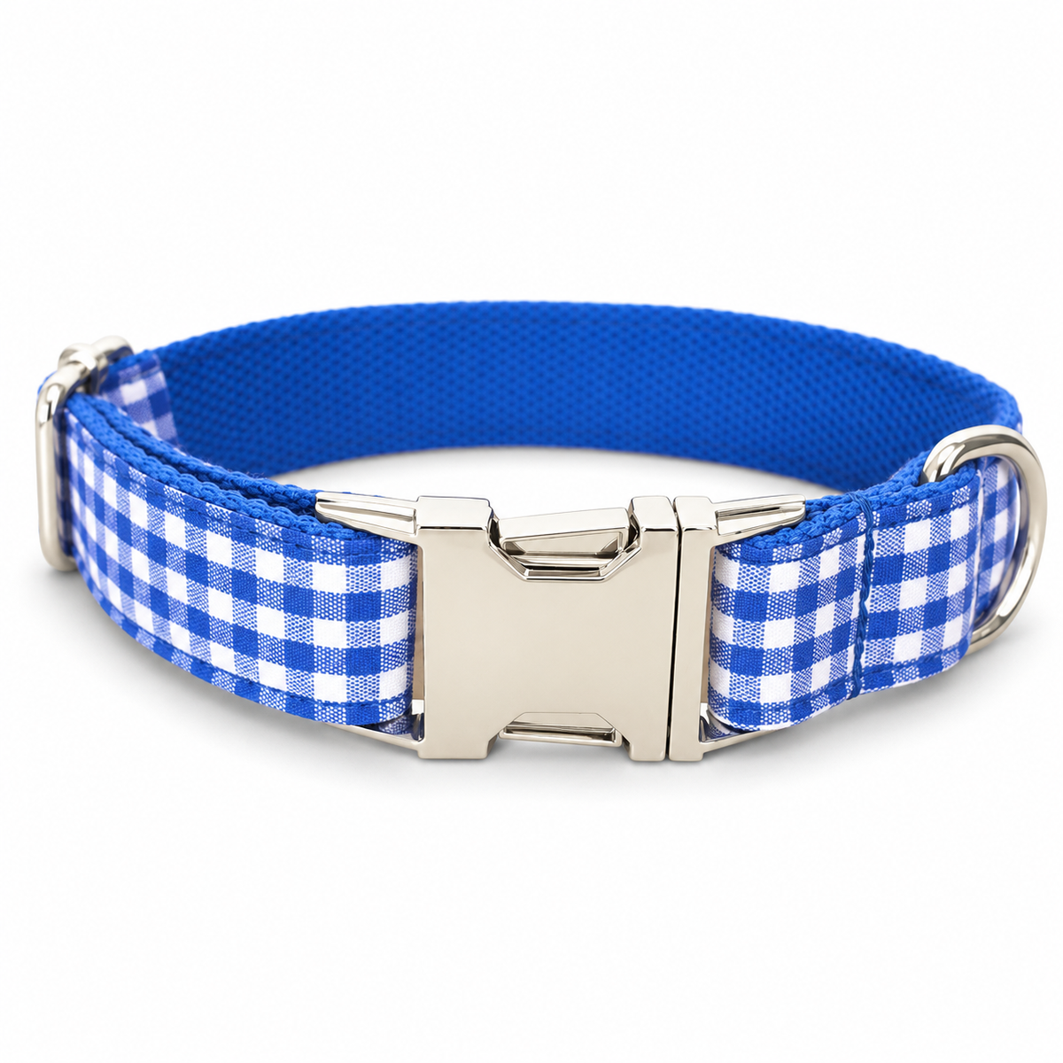 Royal Blue Gingham Dog Collar & Leash Set