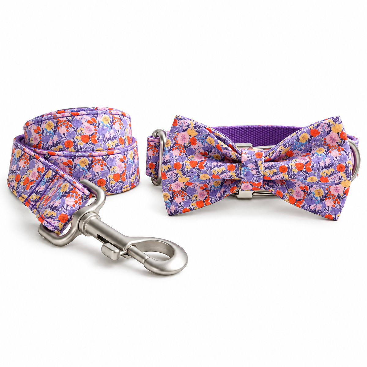 Lilac Daydream Dog Collar, Leash & Bow Tie Set